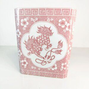 Vintage Opium Den Pillow Chinese Headrest Foo Dog Red White Ceramic